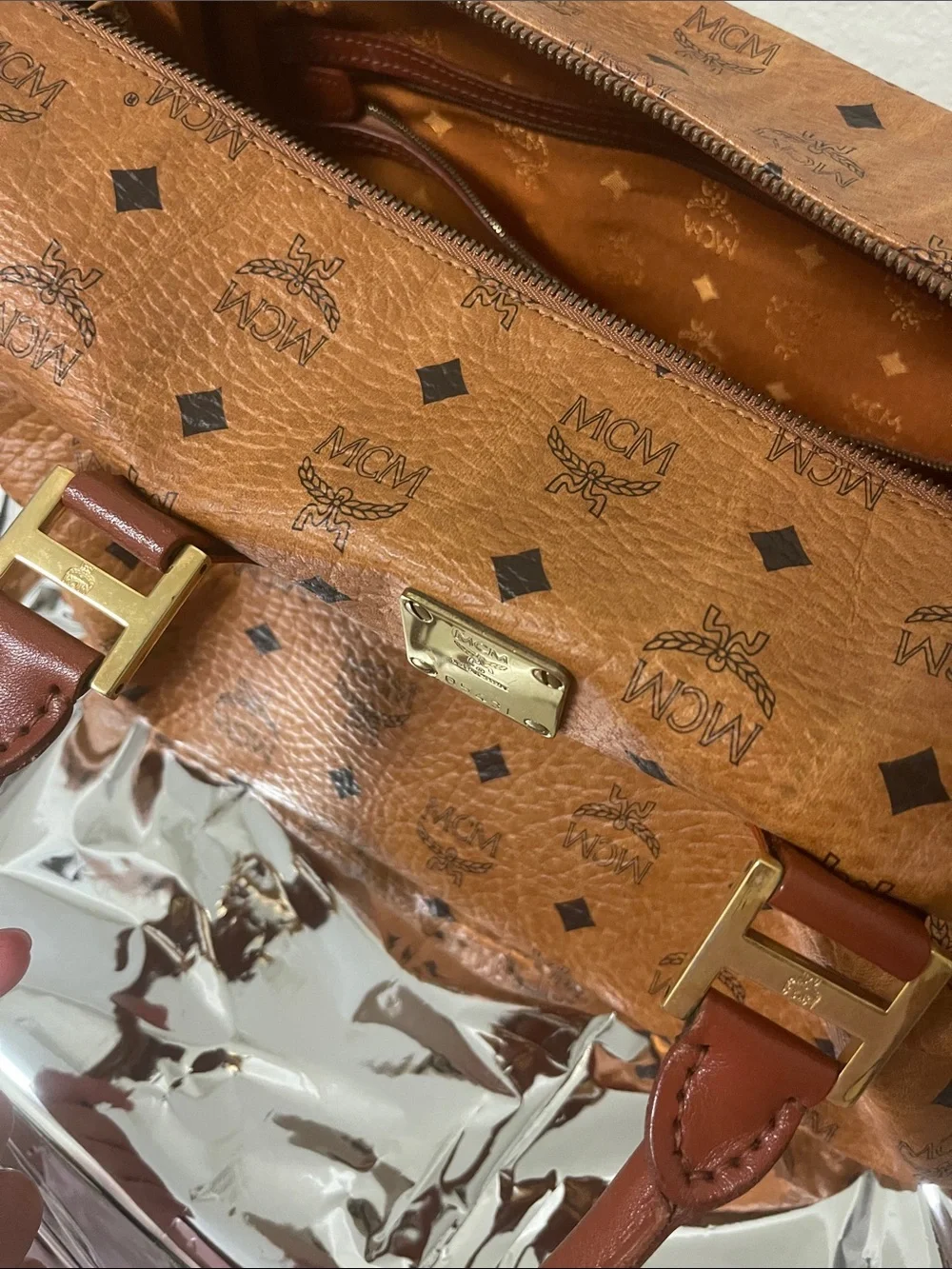 MCM Cognac Visetos Monogram Bag with Gold Hardware